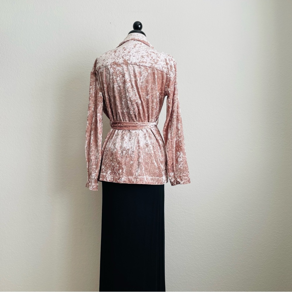 Chelsea 28 Pink Velvet Open-Front Belted Blazer Jacket Coat - Picture 7 of 14